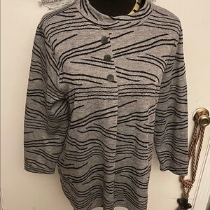 Gray and Black Striped Button-Up Sweater